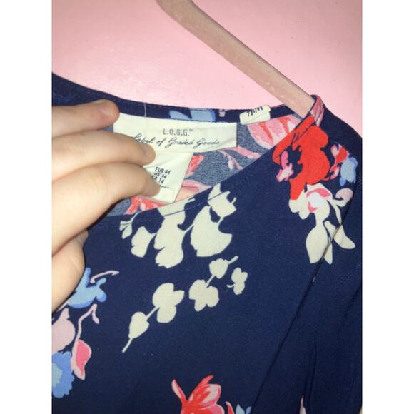 H&M navy blue floral boho blouse size 14 - Picture 3 of 7